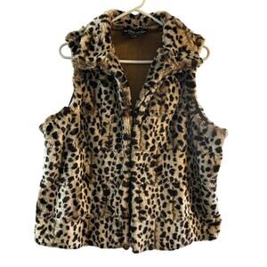 Outdoor Edition by Parkhurst Women's Faux Fur Vest Leopard Print Soft XL
